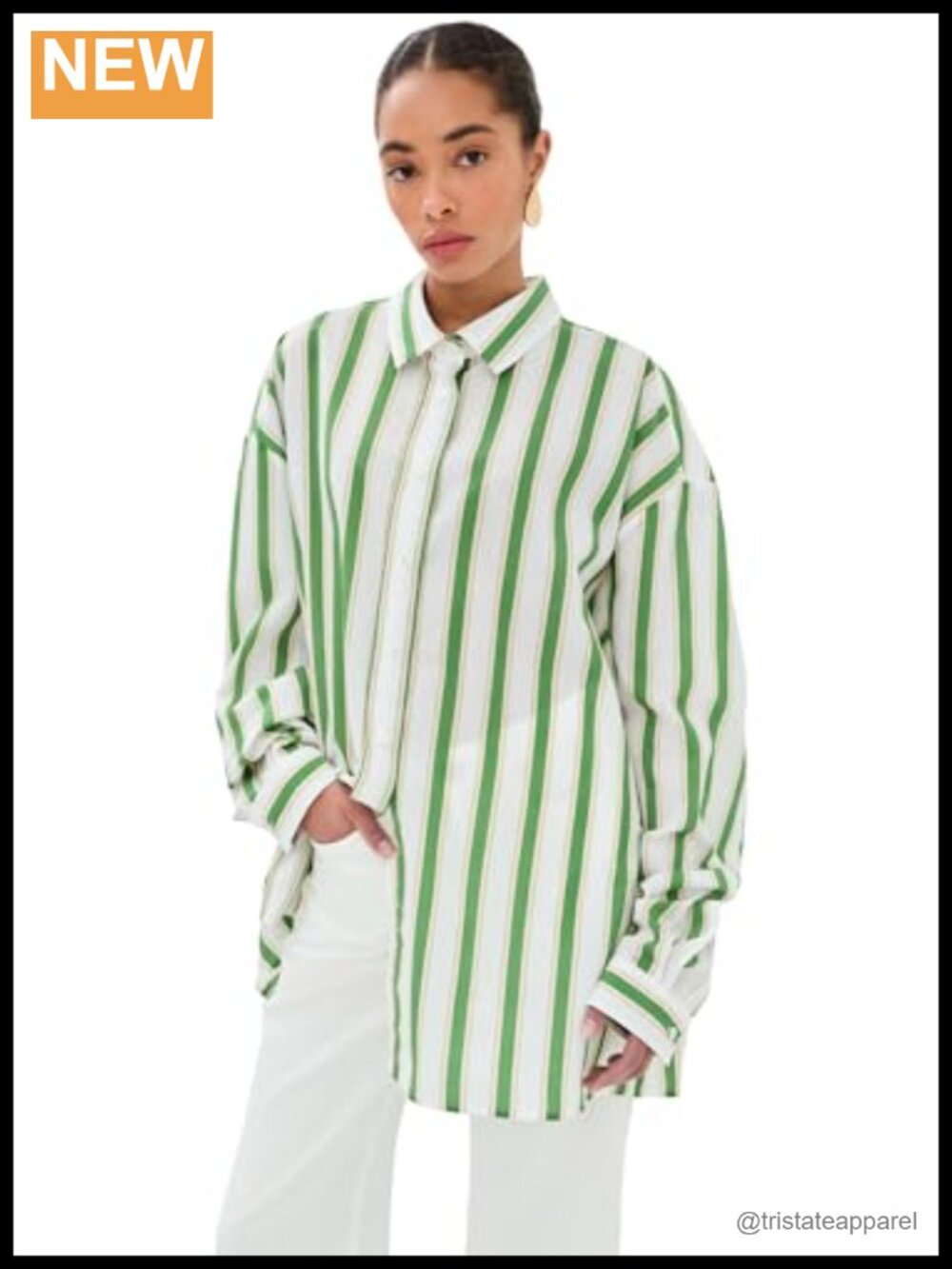 Stella Jean Long Sleeve Button Down Shirt Women's Striped Poplin Lyocell Blouse